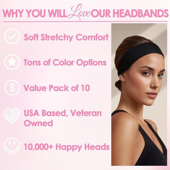Cotton Blend Headbands for Women 10 Pack Non-Slip Stretch Workout Hair main image 5